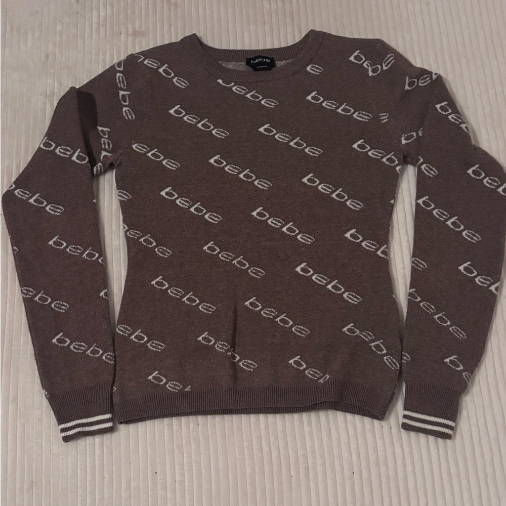 Bebe women's Logo Crewneck Sweater in Brown with White Accents
